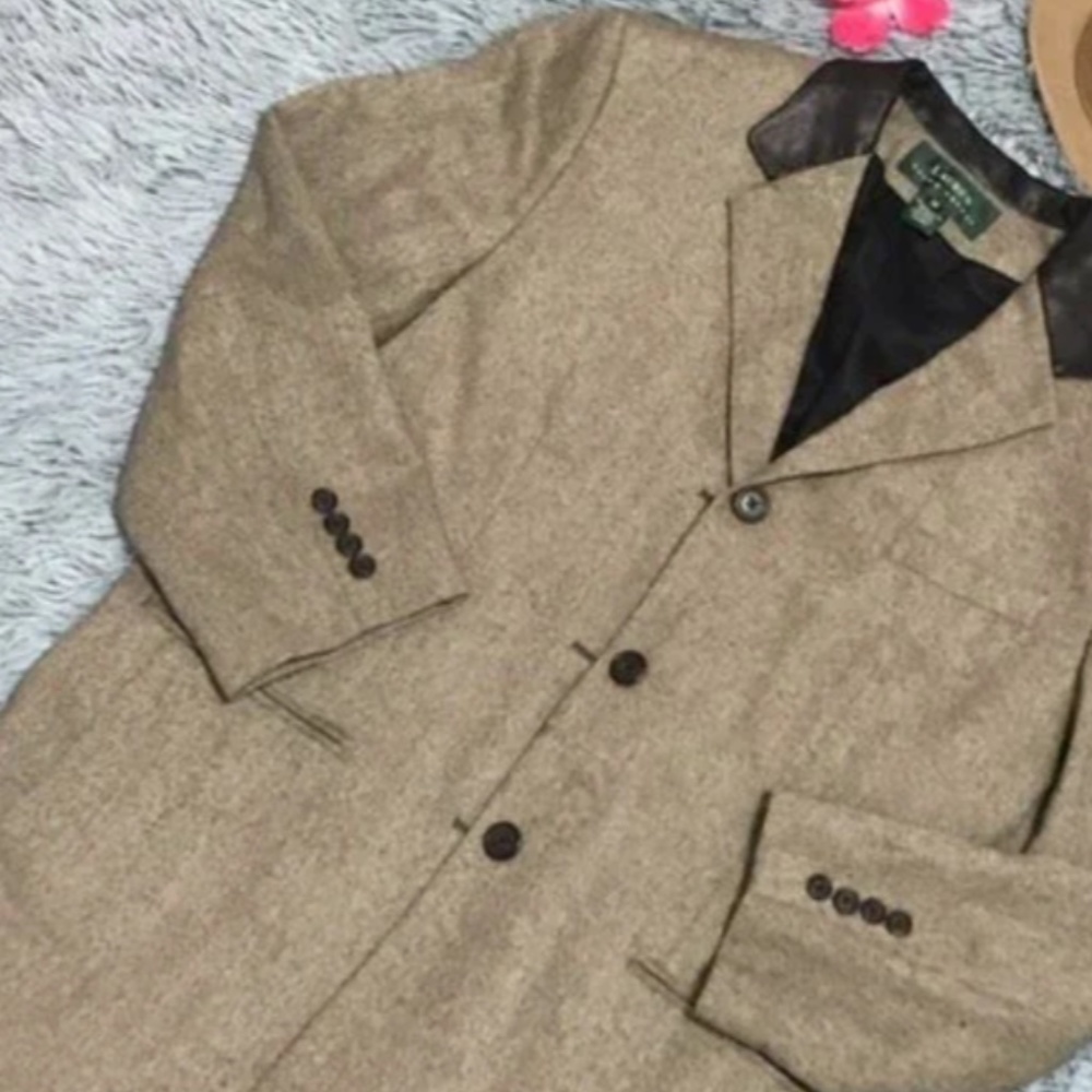 Vintage Lauren Ralph Lauren Tweed Wool Coat w/Leather Collar SZ: 4